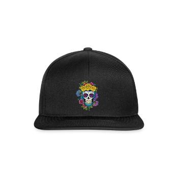 Mexiko Blumenblume Muertos Tag der Toten Halloween - Snapback Cap - Schwarz/Schwarz - Vorne