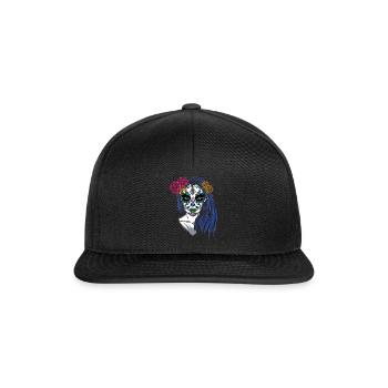 Lady La Catrina Mexiko Blumenmuertos Tag der Toten - Snapback Cap - Schwarz/Schwarz - Vorne