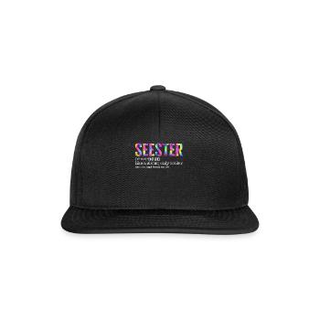 Seester Substantiv Shirt, Seester Substantiv wie eine Schwester - Snapback Cap - Schwarz/Schwarz - Vorne