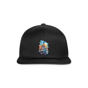 Angeln Fischereiboot Boot auf hoher See Fischer - Snapback Cap - Schwarz/Schwarz - Vorne
