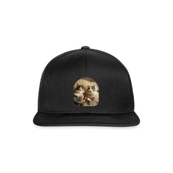 Vintage-Porträt viktorianische Katzen mit Pilz - Snapback Cap - Schwarz/Schwarz - Vorne
