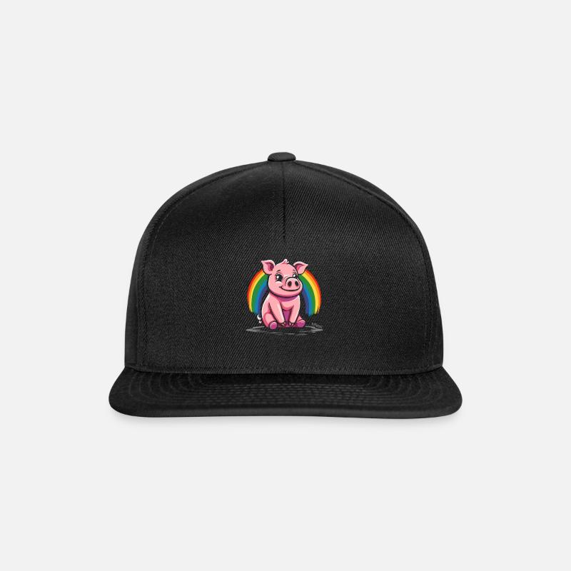 Niedliches Regenbogen Schwein - Snapback Cap - Schwarz/Schwarz