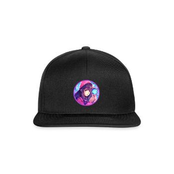 Glitch Anime Fille Loupe Vaporwave - Casquette snapback - noir/noir - Devant