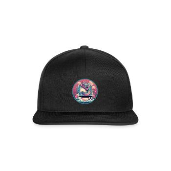Japanischer Dragon Vaporwave CRT-Monitor Statisch - Snapback Cap - Schwarz/Schwarz - Vorne