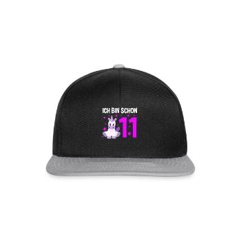 Einhornzauber 11 Jahre Glücksstern - Snapback Cap - Schwarz/Grau - Vorne
