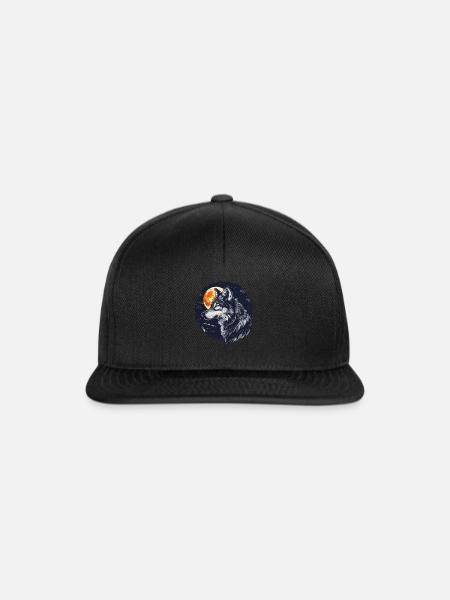 Wolf und Vollmond - Snapback Cap - Schwarz/Schwarz