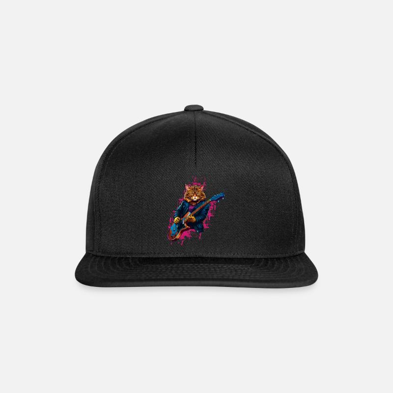 Rocker Cat joue des instruments de guitare - Casquette snapback - noir/noir