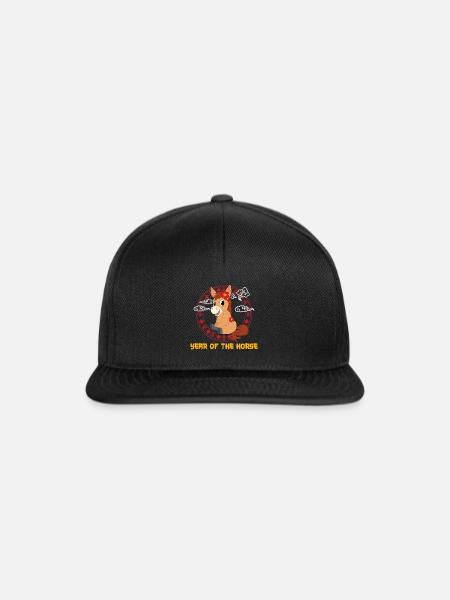 Jahr Des Pferdes Niedliches Kawaii Chinesisches Neujahr - Snapback Cap - Schwarz/Schwarz