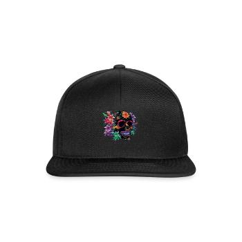 Schwarz Bunt Dia De Los Muertos Halloween Blumen - Snapback Cap - Schwarz/Schwarz - Vorne