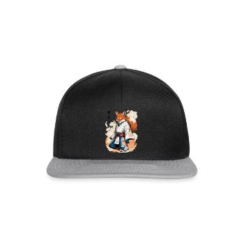 Kitsune Samurai Fuchs Vintage Ukiyo-e Stil - Snapback Cap - Schwarz/Grau - Vorne
