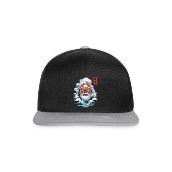Japanischer Daruma Ästhetik Vintage Yokai - Snapback Cap - Schwarz/Grau - Vorne