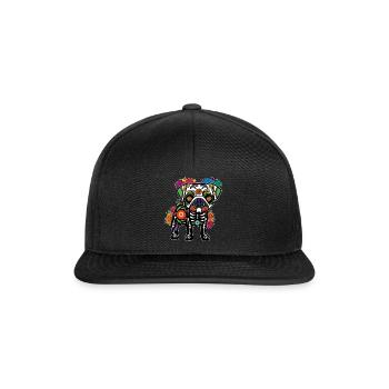 Mops Blumen Skelett Muertos Tag Des Toten - Snapback Cap - Schwarz/Schwarz - Vorne