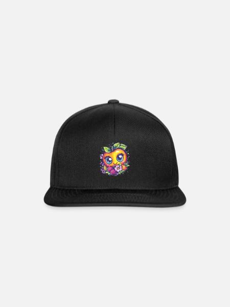 Fröhlicher Pfirsich mit Beeren - Snapback Cap - Schwarz/Schwarz