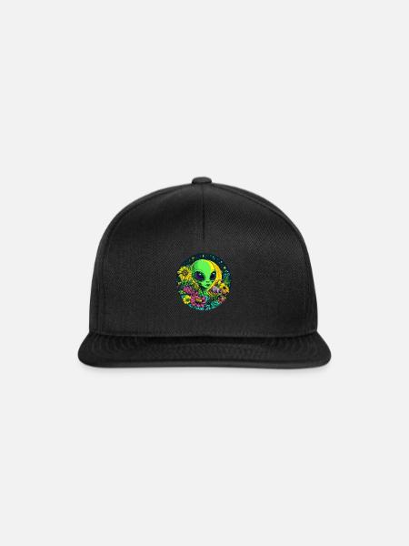 Alien mit Blumenwiese - Snapback Cap - Schwarz/Schwarz