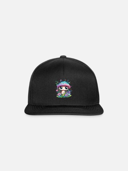 Zauberpilz mit Blumen - Snapback Cap - Schwarz/Schwarz