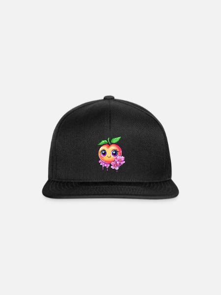 Niedlicher Pfirsich mit Kirschblüten - Snapback Cap - Schwarz/Schwarz