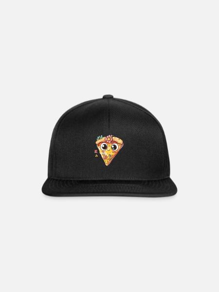 Pizzastück mit Blüten - Snapback Cap - Schwarz/Schwarz