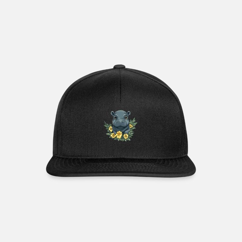 Blumenbaby Nilpferd - Snapback Cap - Schwarz/Schwarz