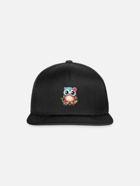 Blümchen Eule mit Charme - Snapback Cap - Schwarz/Schwarz