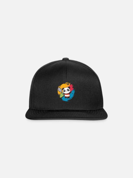 Sportlicher Pandaheld - Snapback Cap - Schwarz/Schwarz