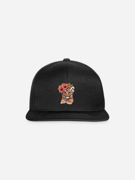 Tigerjunges mit Blütenschmuck - Snapback Cap - Schwarz/Schwarz