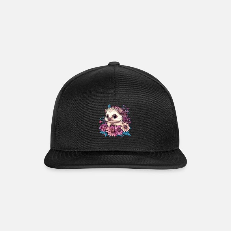 Hérisson mignon en fleurs - Casquette snapback - noir/noir