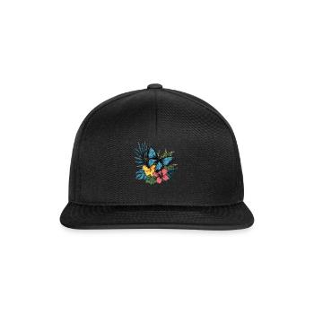 Papillon tropical avec des fleurs - Casquette snapback - noir/noir - Devant