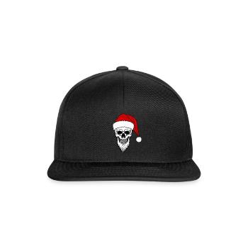 Schädel mit Weihnachtsmannmütze und Bart - Snapback Cap - Schwarz/Schwarz - Vorne