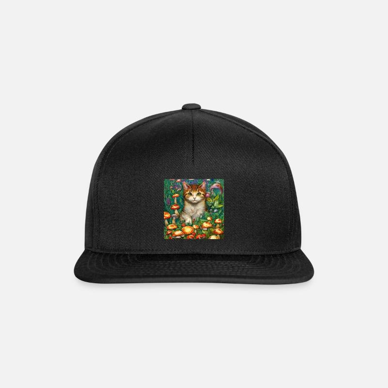 Chat mignon dans un champ de champignons - Casquette snapback - noir/noir