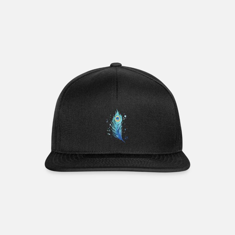 Pfau - blaue Pfauenfeder aquarell - Snapback Cap - Schwarz/Schwarz
