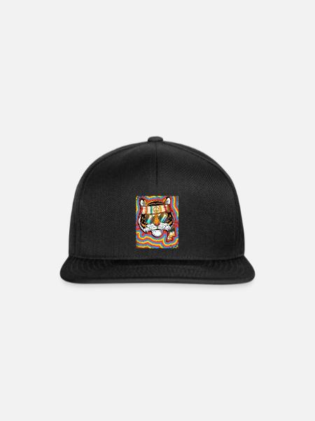 Hippie Tiger Psychedelisch Trippy - Snapback Cap - Schwarz/Schwarz