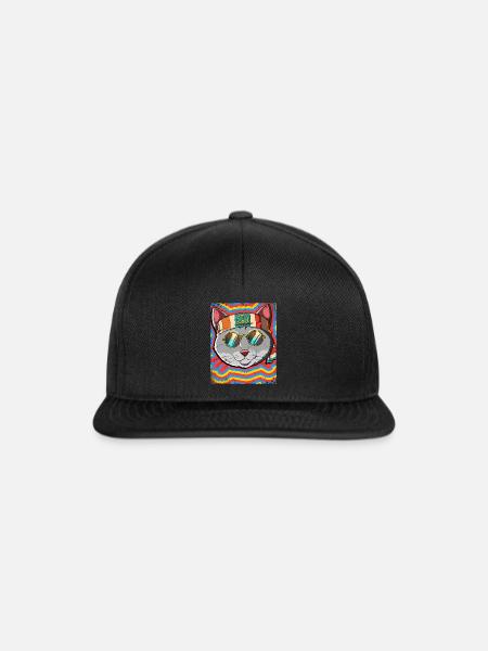 Hippie Katze Psychedelisch Trippy - Snapback Cap - Schwarz/Schwarz