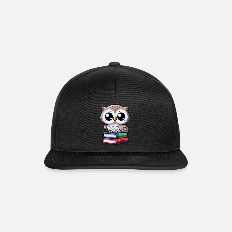 Eule auf Büchern - Snapback Cap - Schwarz/Schwarz