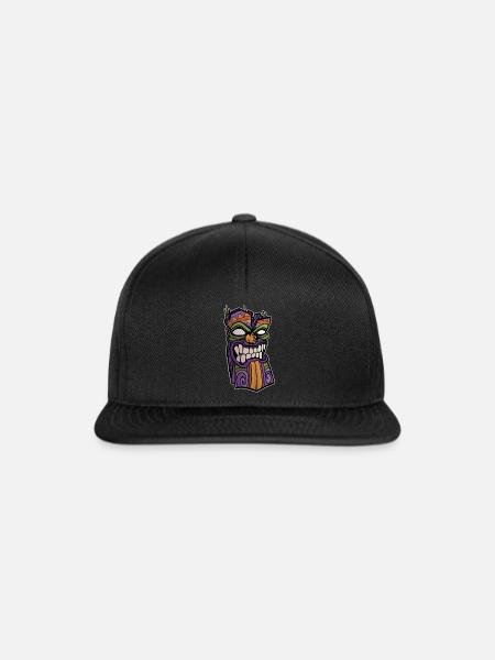Tiki Maske Illustration - Snapback Cap - Schwarz/Schwarz