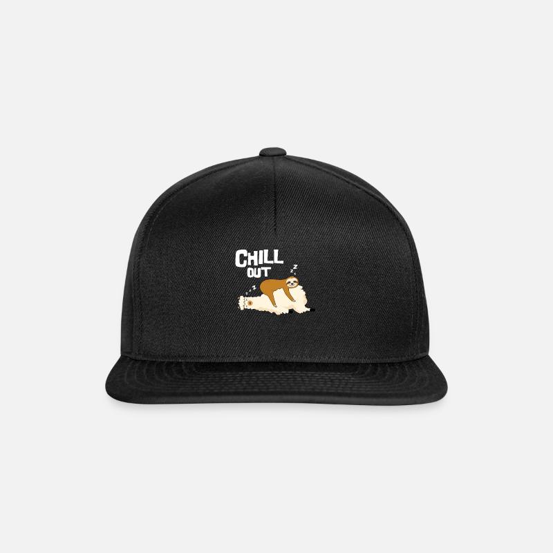 Chill out, Faultier schläft auf Lama, GEschenk - Snapback Cap - Schwarz/Schwarz
