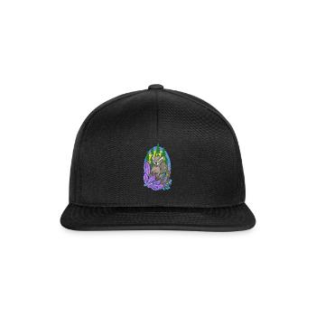Ästhetische Eule im Wald mit Kristallen - Snapback Cap - Schwarz/Schwarz - Vorne
