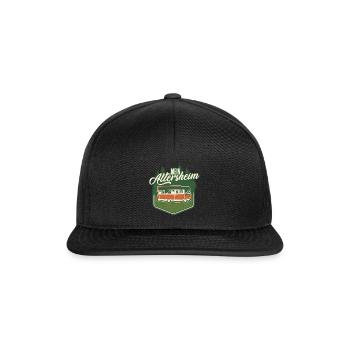 Lustiges Rentner Campingwagen Motiv - Snapback Cap - Schwarz/Schwarz - Vorne