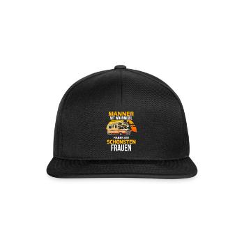 Lustiges Männer mit Wohnmobil Motiv - Snapback Cap - Schwarz/Schwarz - Vorne