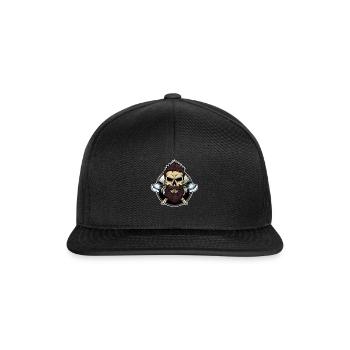 Holzfäller Totenkopf Pirat mit Axt - Snapback Cap - Schwarz/Schwarz - Vorne
