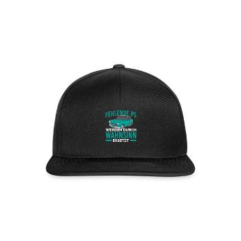 Fehlende PS werden durch wahnsinn ersetzt Trabi - Snapback Cap - Schwarz/Schwarz - Vorne
