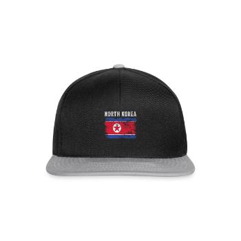 North Korea Flag Distressed - Snapback Cap - black/grey - Front