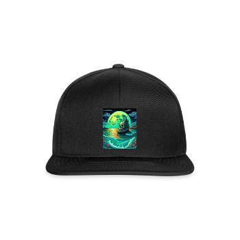 Piratenschiff mit Totenkopf bei Vollmond - Snapback Cap - Schwarz/Schwarz - Vorne