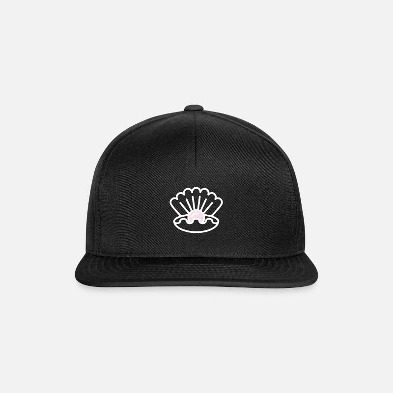 Muschel mit Perle Geschenk Idee weiss - Snapback Cap - Schwarz/Schwarz
