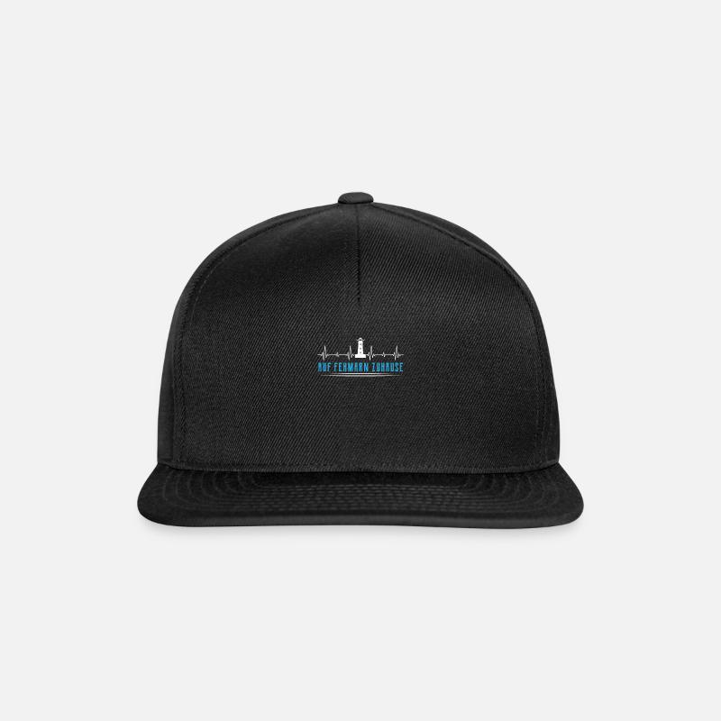 Fehmarn Ostsee Spruch Leuchtturm Herzschlag - Snapback Cap - Schwarz/Schwarz