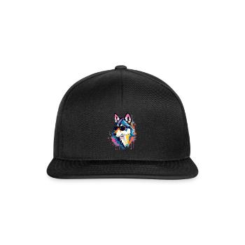Wolf Kunst Kunstwerk Pop Art Wolfs - Snapback Cap - Schwarz/Schwarz - Vorne