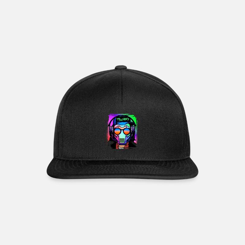 Psychedelic / Techno / Minimal Head Design - Snapback Cap - Schwarz/Schwarz