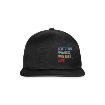 Achtzehn, Zwanzig, Zwo, Null, weg! Skatsprüche - Snapback Cap - Schwarz/Schwarz - Vorne