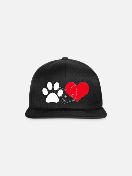 Katzengesicht Herz Pfote - Snapback Cap - Schwarz/Schwarz