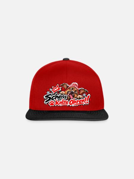 Pfotenheld im Frost: Hundemotiv - Snapback Cap - Rot/Schwarz