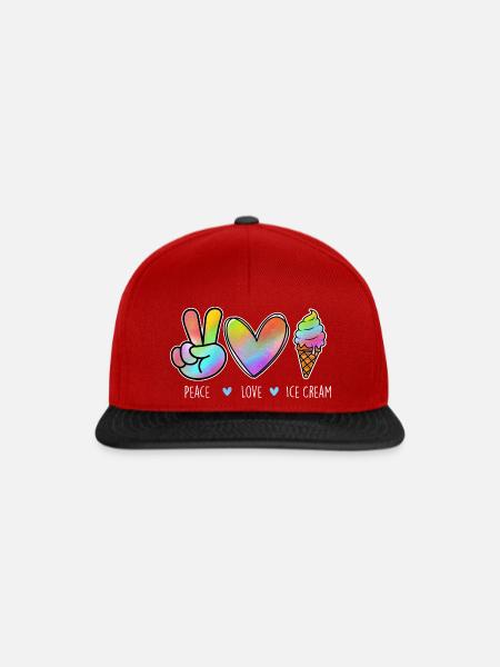 Peace Love Ice Cream - Eiscreme Liebhaber Gelato - Snapback Cap - Rot/Schwarz